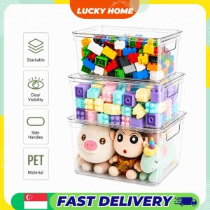 【Lucky Home】 Clear Toy Storage Box with Lid Stackable Dustproof Organizer for Building Blocks Plush Toys Books Snacks
