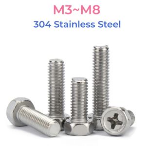 304 Stainless Steel Cross Phillips External Hexagon Head Screws M3 M4 M5 M6 M8 Cross Groove Outside Hex Head Bolts