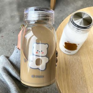 FUJIN น่ารัก แบบพกพา 450ML แก้วน้ำ หมี ของขวัญ แก้วกาแฟ พร้อมฝาปิดผนึก แก้วหนา ถ้วยดื่ม ถ้วย แก้วน้ำ ขวดน้ำ