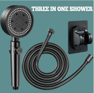 FASH HOME 4 in 1 Black/Silver/Coffee Filter Shower Head With Hose Set High Pressure Shower For Bathroom Set With 5 Spray Modes Handheld Rain Shower Water Saving With Free-punching Holder Shower For Bathroom Set 12CM large panel Shower Head Rainfall Set