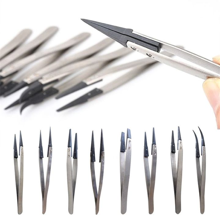 ROVE Plastic Conductive Replaceable Tips Stainless Steel ESD Tweezers ...