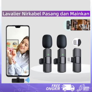 【Adaptor gratis】2 in 1 Wireless Mikrofon dengan Clip on Wireless microphone Mikrofon berkendara gratis/Pasang dan mainkan