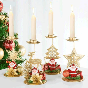 Christmas Candle Holder Desktop Ornaments Iron Candlesticks Xmas Decoration