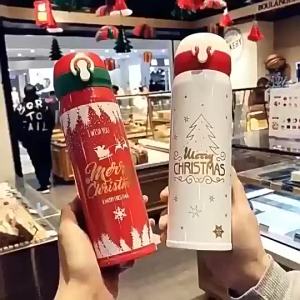 Merry Christmas Thermos Cup 304 Stainless Steel Cartoon Cute Childrens Water Cup Christmas Gift for Children