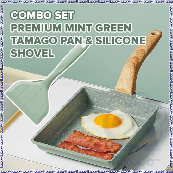 Mint Green Premium Wood Handle Tamago Tamagoyaki Pan Japanese Square Omelette Pan NonStick