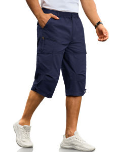 MAGCOMSEN Nam giới Bông Twill chở hàng Quần đùi lửng Thun thắt lưng nhiều túi Đầu gối cộng với kích thước Đi bộ đường dài ngoài trời Quần short làm việc câu cá2026