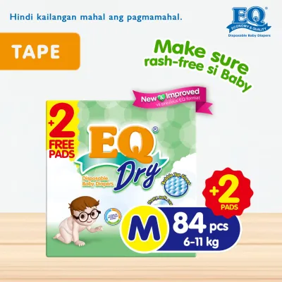 EQ Dry Mega Pack Medium (6-11 kg) - 86 pcs x 1 pack (86 pcs) - Tape Diaper
