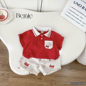 Set bộ Polo Crab cho bé trai áo polo tay ngắn và quần short kaki họa tiết 9tới 28kg BERNIE H1225B20Đ