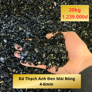 Bán Sỉ 10-50kg Đá obsidian đen (Đá Núi Lửa Đen) Vụn Mài Bóng trang trí bể cá hạt 4-6mm.