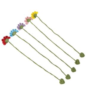 5Pcs Handmade Knit Flower Bookmarks Book Page Marker Crochet Floral Bookmarks Reading Aid for Book Lover Reader Student