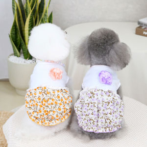 DY Loving Pet Clothes Floral Dog Dress 3D Flower Brooch Lace Waist Lantern Skirt Ladylike Costume for Small Pets Female
