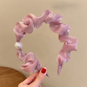 Bando Bandana Scrunchie Scrunchy Mutiara Kerut Bahan Satin Wanita Cewek Korea Korean Style Fashion Headband Ruffle