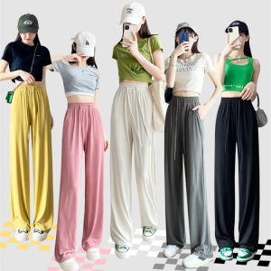 5 Warna Celana Panjang Wanita Pinggang Tinggi Lurus Longgar Celana Kasual Polos Celana Olahraga Keringat Kain Tipis Bernapas