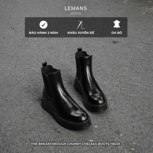 Giày nam Chunky CHELSEA Boots TBC01.2 Lemans - Da bò màu Đen - đế cao su thơm 6cm - BH 24 tháng