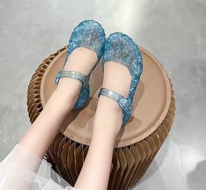 [Free Shipping] New childrens crystal sandals Frozen princess performance shoes mid-high heel sandals for girls