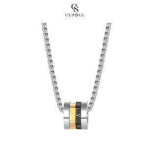 Cusoul Silver Black Necklace Ring Design Cool Pendant Boyfriend Girlfriend Gift Fashion Jewelry Accessories Simple Safety Buckle Pendant Necklaces for Men Women Gift Package