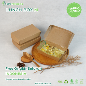 Lunch Box Paper Kraft Coklat Laminasi Ukuran M Dus Nasi Kotak Takeaway isi 50 pcs