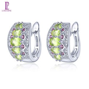 Natural Peridot Sterling Silver Hoop Earring For Women With Multiple Colour Real Precious Crystal Gemstone Fashion Jewelry Earring Birthday Engagement Gift