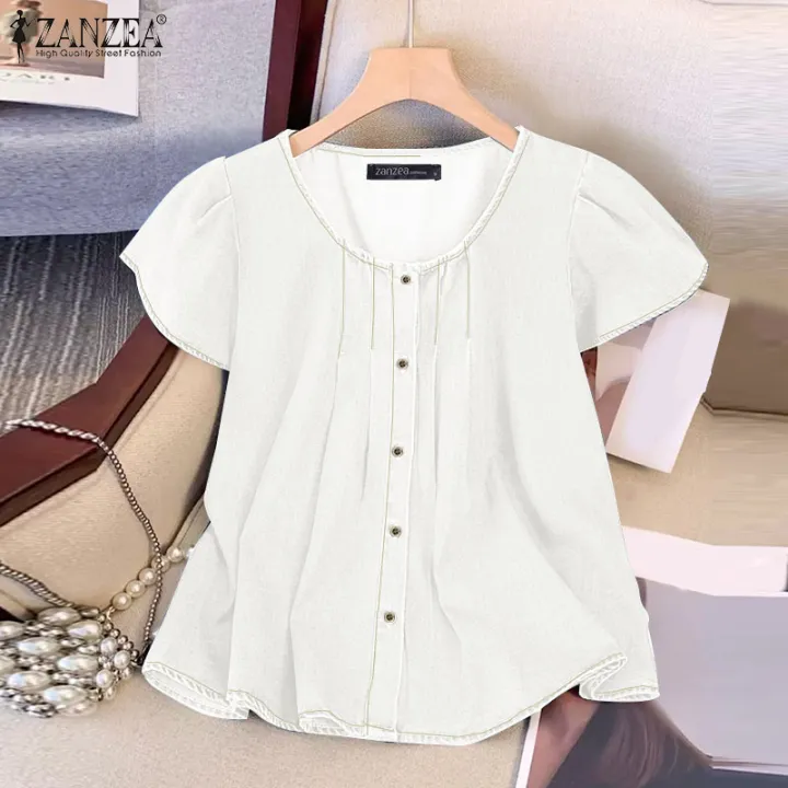 ZANZEA%20Women%20Fashion%20Crew%20Neck%20Shirt%20Button%20Up%20Raglan%20Sleeve%20Pleated%20Solid%20Color%20Top%20#0616%20-%20Image%203