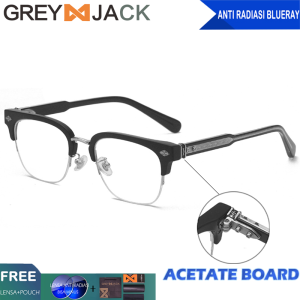 Grey Jack Kacamata Antiradiasi Blueray Style Vintage Kotak Keren Bahan Accetat+Metal Fashion Pria Dewasa Bisa Minus Terbaru 9089