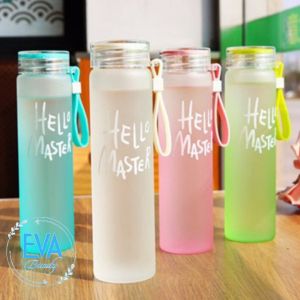 Bình Đựng Nước Thủy Tinh Màu Mờ In Chữ Hello Master