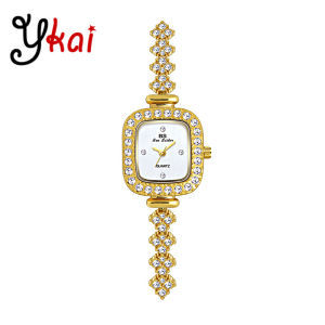 Ykai Fashion Womens Watches Casual Stainless Steel Alloy Strap Waterproof Quartz Watches Elegant Full Diamond Rhinestone Luxury Gold Silver Square Shape Ladies Wristwatches 1518