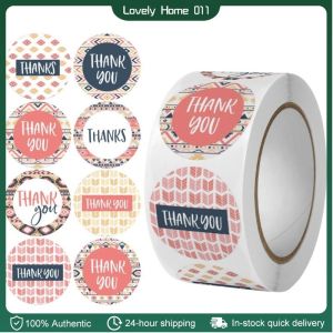 1Roll 500pcs Thank You tape Thankyou Flower Round Seal Sticker Tags Packing Decration sticker C35
