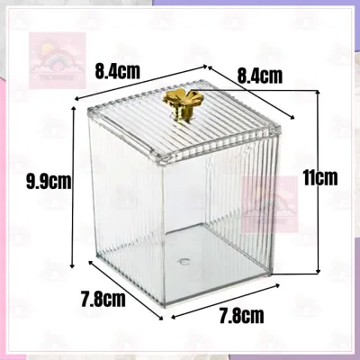 Transparent Single Tier Puff Storage Box Jar Cosmetic Makeup Organizer Cotton Bathroom Accessories Beauty And Aesthetic Multifunction Acrylic With Decoration TH
