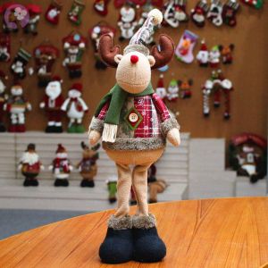 60cm Santa Claus Snowman Reindeer Dolls Christmas Decorations for Home Retractable Standing Toy Birthday Party Gift Kids