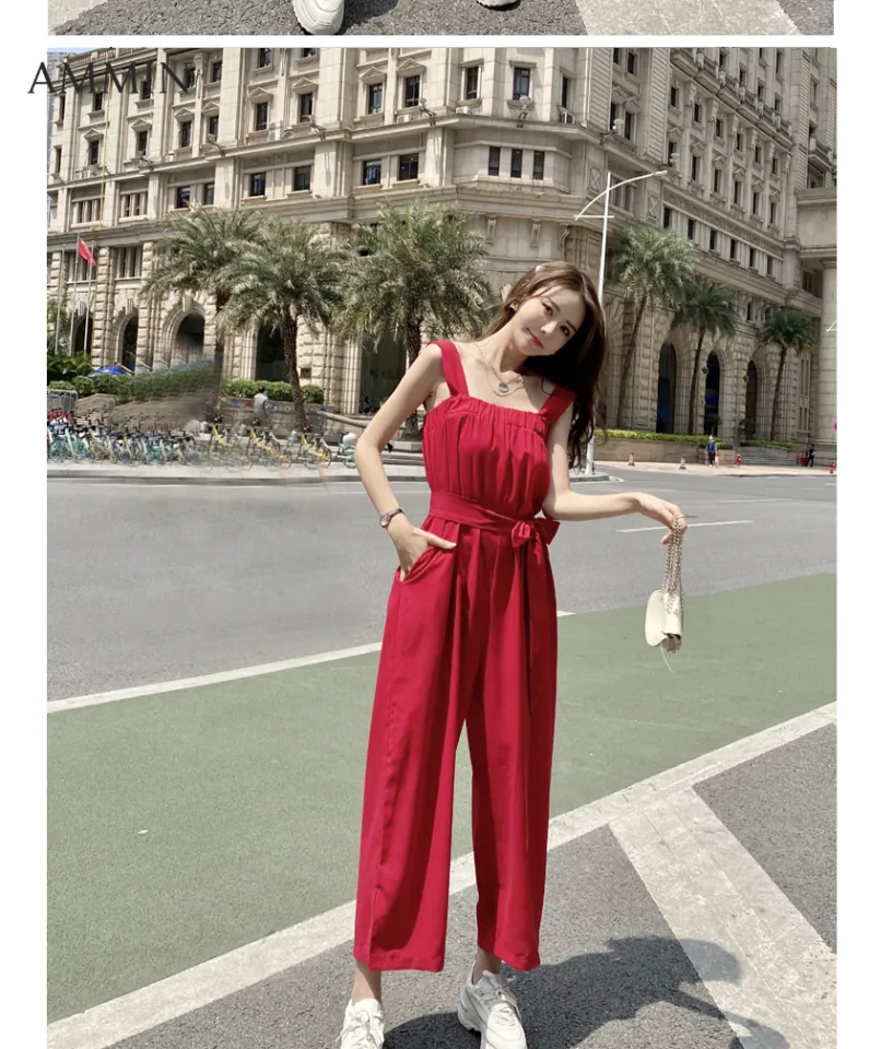 AMMIN 2023 new summer Korean style big red loose strap waist wide
