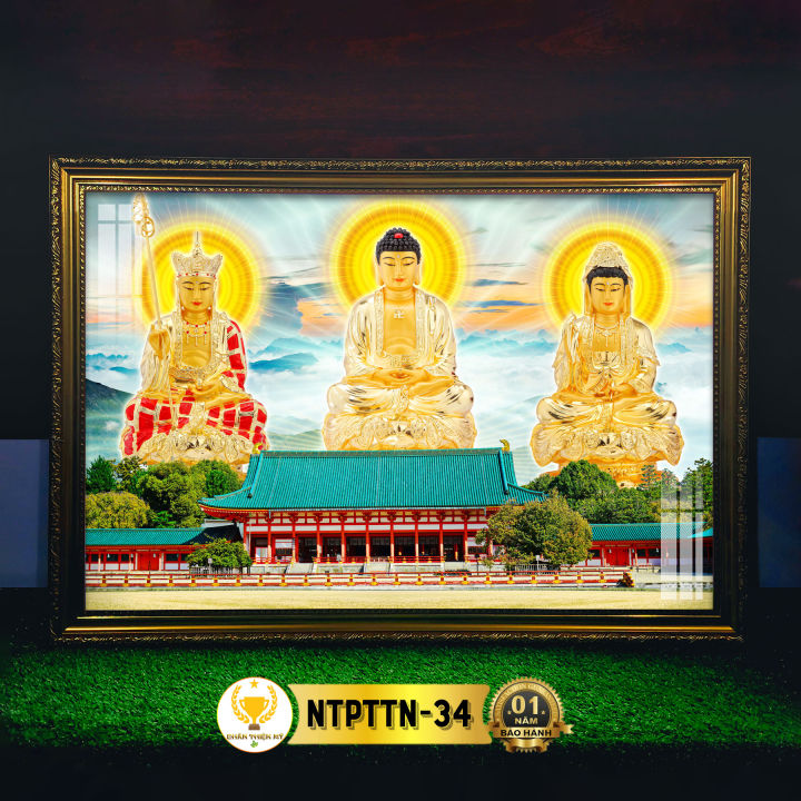 Tranh Ta Bà Tam Thánh Ngồi Có Đèn CHÂN THIỆN MỸ, Treo Tường Trang Trí ...