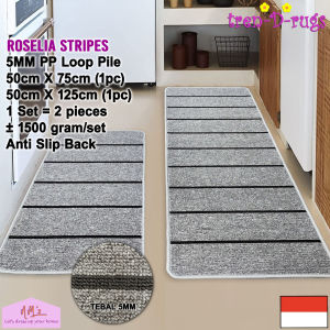 Tren-D-rugs Keset kaki stripes line garis dapur panjang runner lorong alas ruang tidur salur anti slip 1 set isi 2pcs - NMs