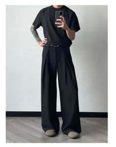 Korean Plain Baggy Straight Suit Pants For Men Loose Casual Floor Length Trousers
