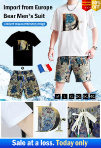 -Summer mens casual sports suit Korean version of the new trendy T-shirt five-point shorts