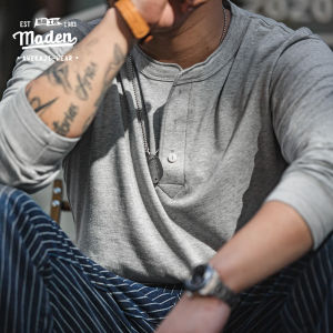 Maden brand tooling style autumn new men youth movie "007" American retro Henry shirt long-sleeved T-shirt tough guy with the same Beckham bottoming shirt