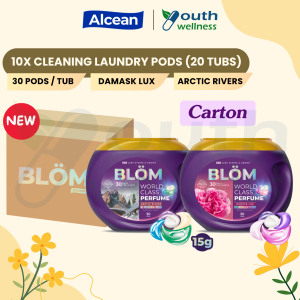 [CARTON] Alcean BLOM Laundry Pods 5-in-1 | 10x Cleaning | Damask Lux | Arctic Rivers (20 Tubs)