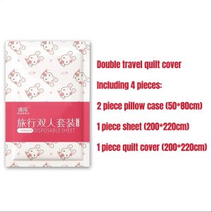 3/4PCS Travel Disposal Bed Sheet Cover Pillowcase Double Suit Dirty Proof Sleeping Bag Quilt Bath Towel Bantal Tuala