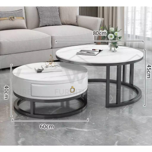 80+60 2in1 Sintered Stone Ceramic Coffee Table Glossy Matte Meja Bulat Meja Kopi Side table 岩板咖啡桌