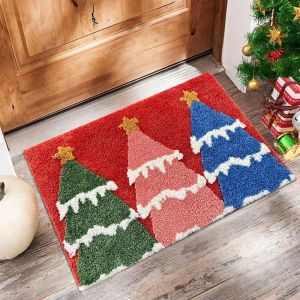 AllGIFT Santa Claus Design Christmas Door Mat Christmas Decor Water-absorbing Anti-slip Pad Multi-functional Gingerbread Man Pattern Door Carpet Bathroom Use