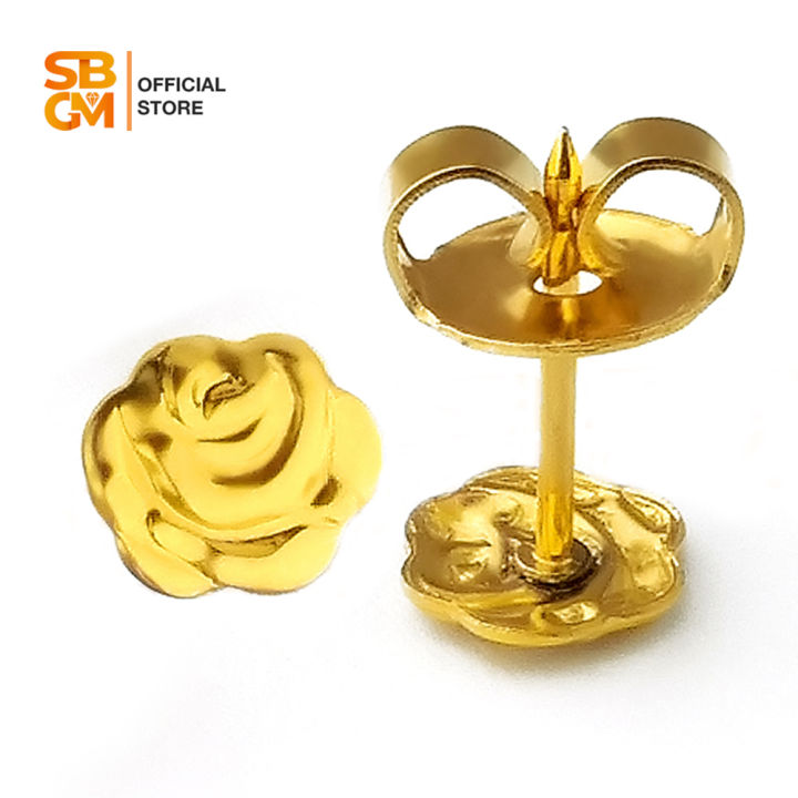 SBGM Jewelry HIGH QUALITY AUTHENTIC 10K GOLD ROSE STUD EARRINGS
