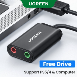 UGREEN USB Audio Adapter External Stereo Sound Card with 3.5mm Headphone and Microphone Jack for Windows Mac Linux PC Laptops Desktops PS5 Black