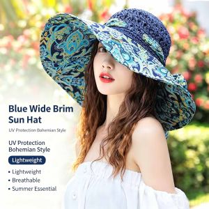 Women Sun Cap Large Brim Straw Beach Hat Floppy Wide Brim Bowknot Foldable Bucket Hat Fisherman hat topi pantai太阳帽沙滩帽
