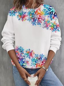 [Local Stock] ZEEMIN Autumn Snowflake 3d Print Long Sleeve T-Shirt Womens Clothing Long Sleeve T-shirt Fashion Casual Oversized Tops Tees Female