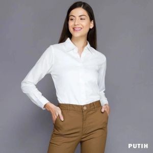 Atasan Nadya Rayon Kemeja Basic Polos Wanita Lengan Panjang