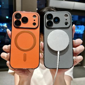 For Magsafe Carbon Fiber Texture Shockproof Case For iPhone 17 Pro Max 16 15 14 Plus 13 Lens Protection Magnetic Charging Cover