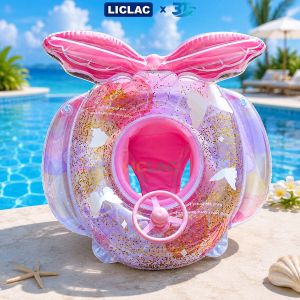 Phao bơi Bướm Hồng Lấp Lánh chất liệu PVC dày dặn - Phao bơi thư giãn dành cho người lớn và trẻ em
