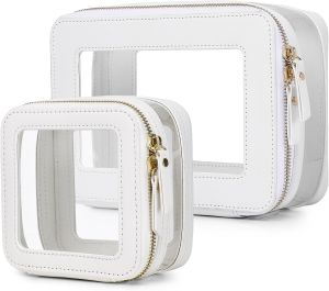 Pinkmik Clear Makeup Bag with Zipper White M+MINI-1 Waterproof Travel Set For Cosmetics and Toiletries Purse Organizer Car Essentials