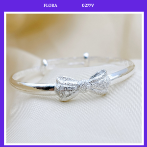 FLORA 0277V - Vòng tay bạc ta hình nơ phun cát dành cho bé gái