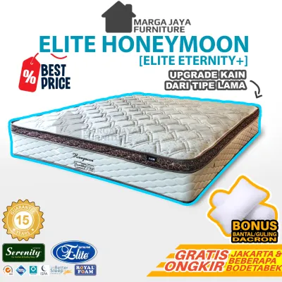 Set Kasur Tempat Tidur Springbed Elite Serenity Honeymoon Eternity Plushtop Divan Sandaran 180 x 200 cm 180x200 cm