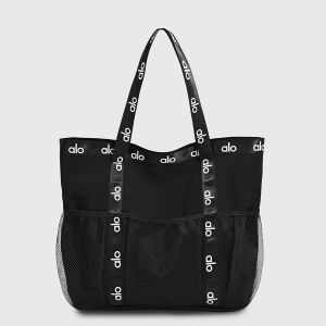 ALO Women Mesh Panel Tote Bag Full Print Strap Large Capacity Breathable Beach Gym Shopping Shoulder Handbag For Ladies